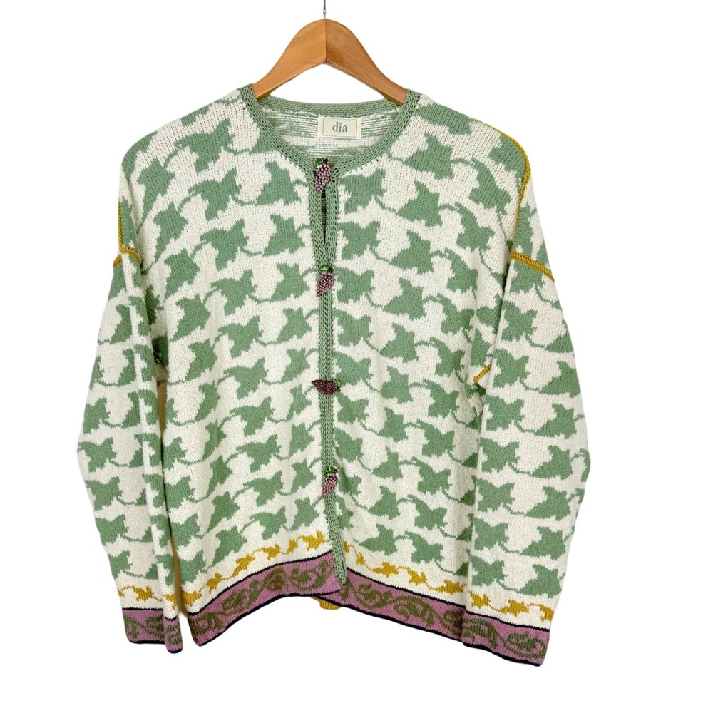 DIA Hand Loomed Vintage Cardigan Sweater Grape Button Leaf Coastal Cottagecore